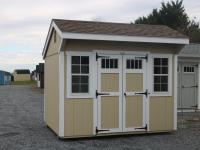 Pine Creek 8x10 Cottage with Beige walls, White trim and, Barkwood shingles